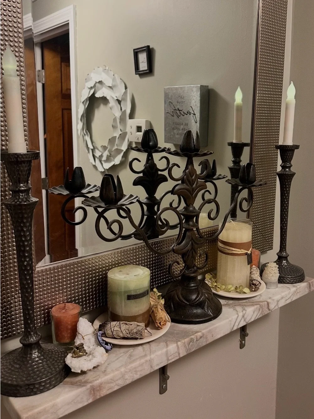 Vintage Gothic Wrought Iron Table Candelabra 3 candle Blackened antique Bronze
